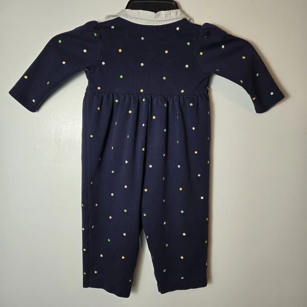 Vintage Gymboree Navy Blue Embroidered Ditsy Floral Jumpsuit Size 18-24 Months